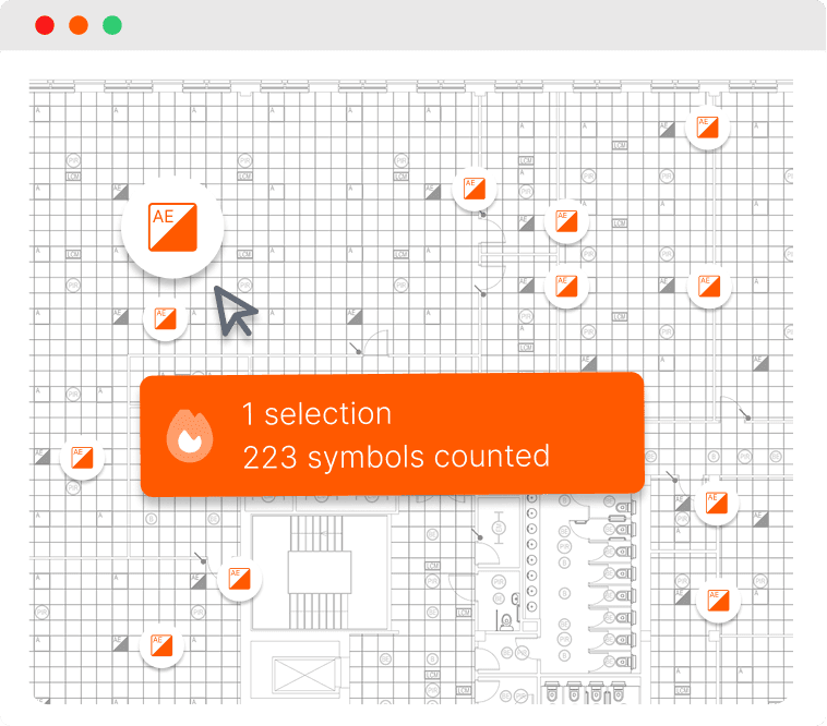 Floor plan with symbols counted automatically