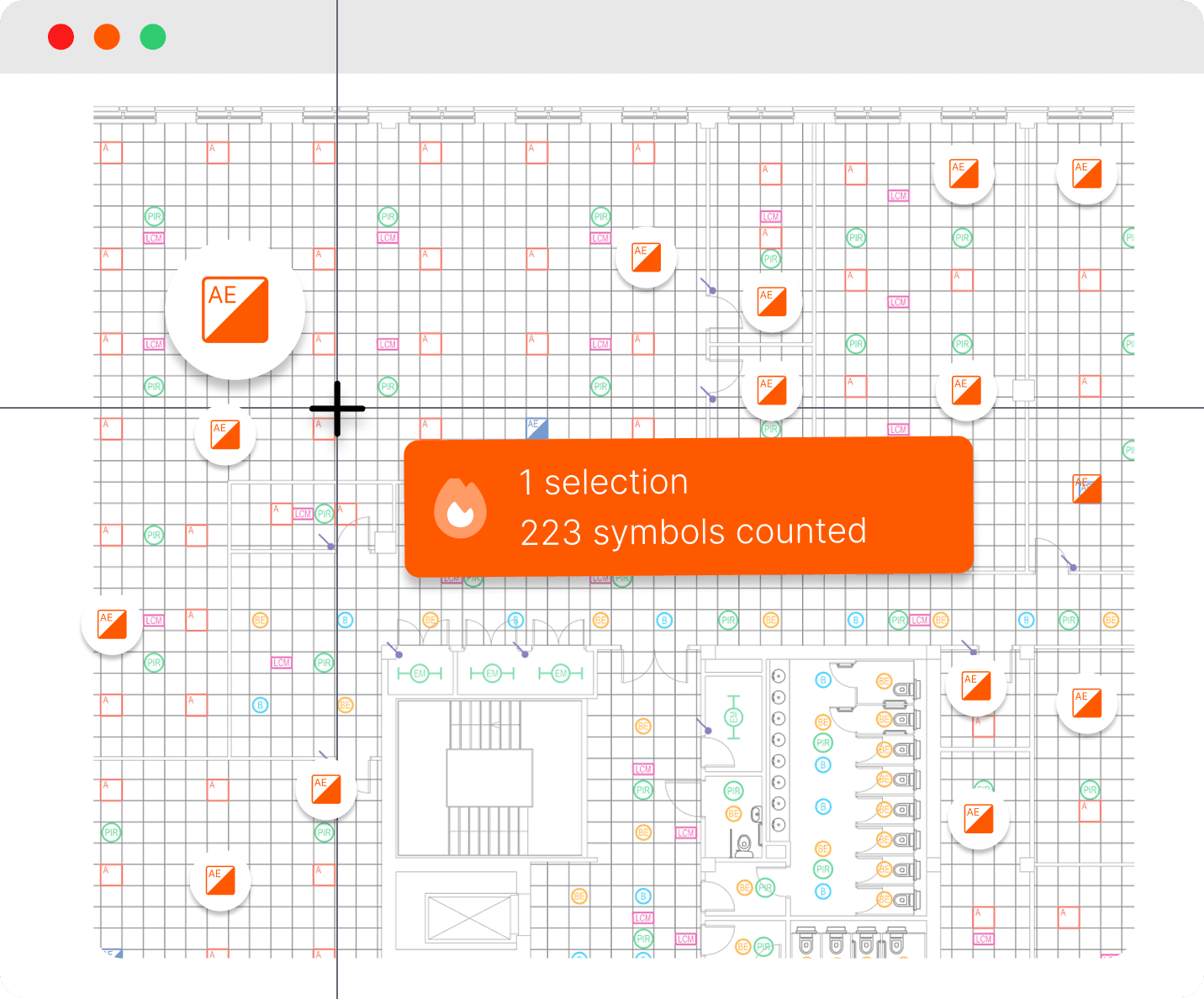 Floor plan with symbols counted automatically