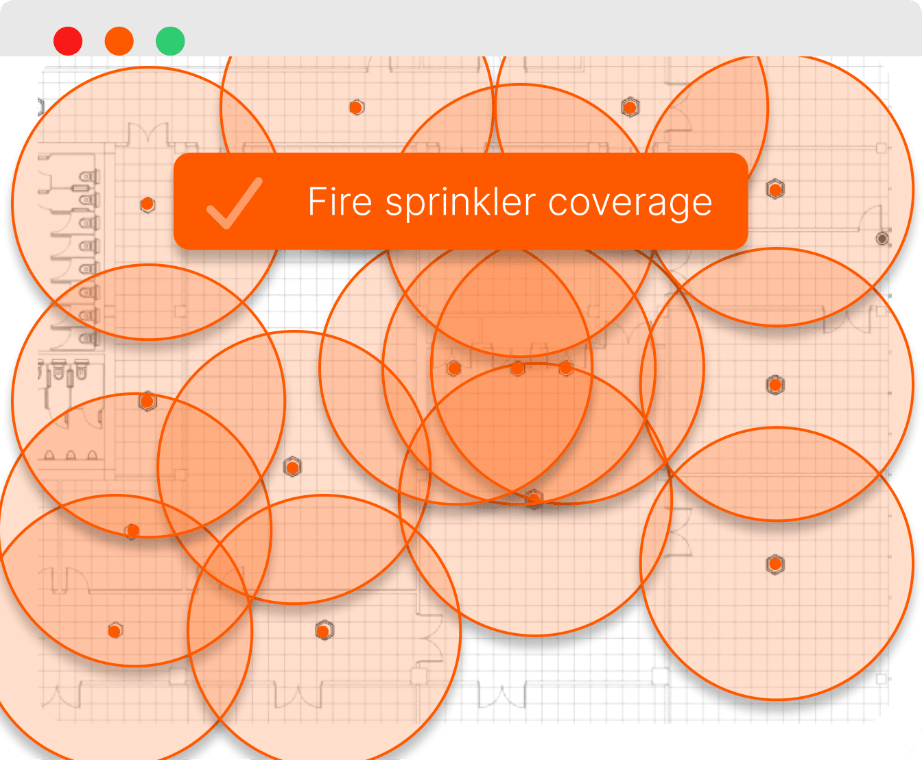 Floor plan with overlapping coverage circles