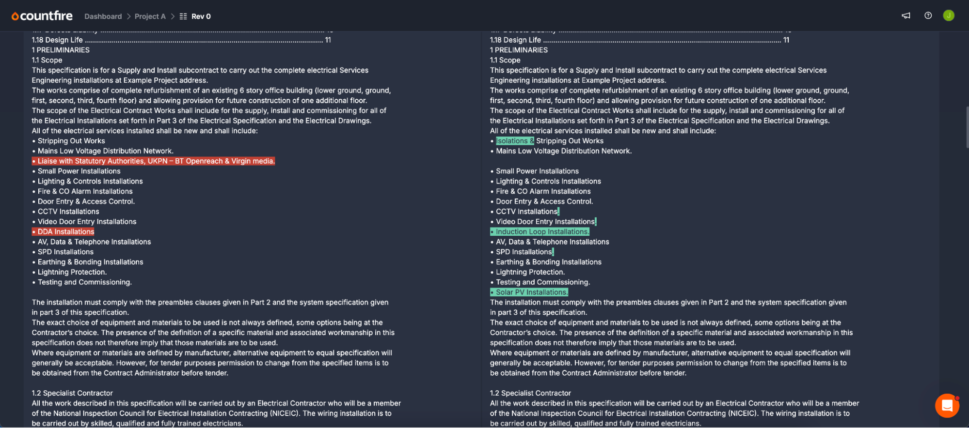 Specification comparison in Countfire